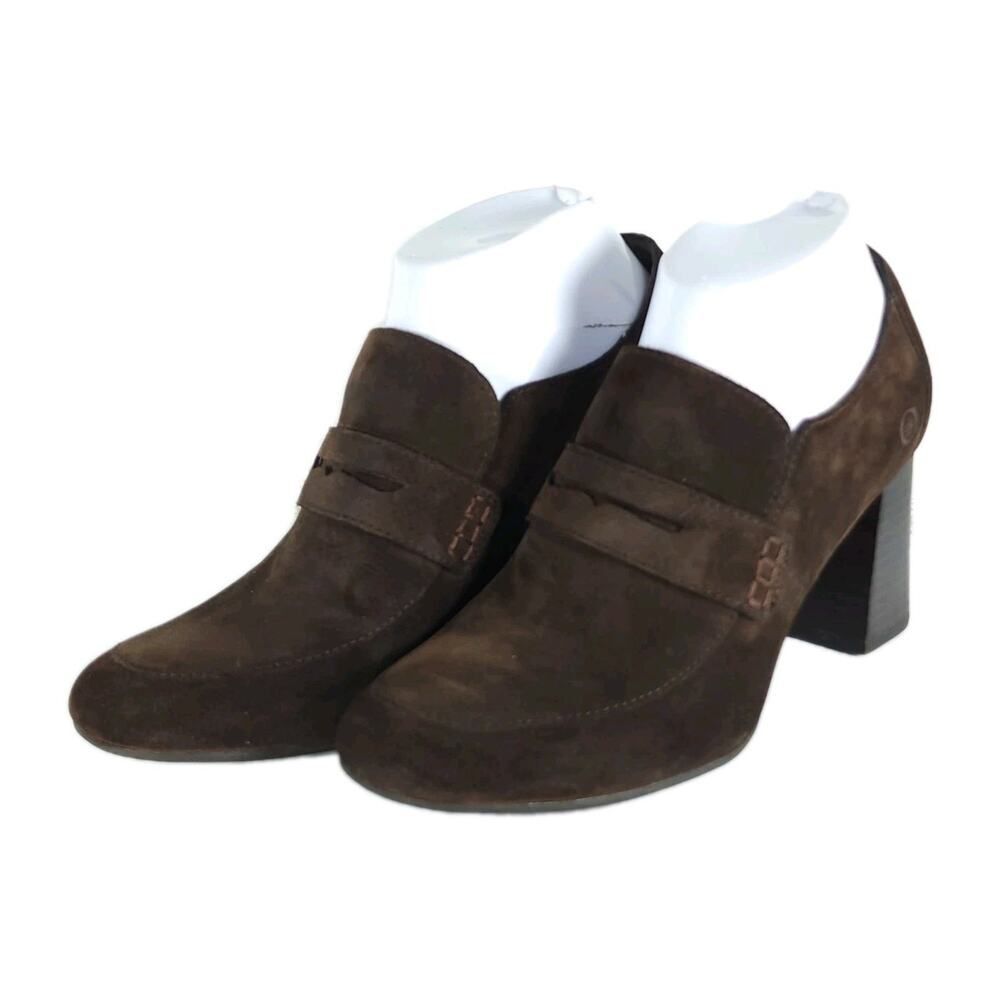Born Women's US7,5M Brown Suede Slip On Block Heels Mocho Loafer Pump Shoes
